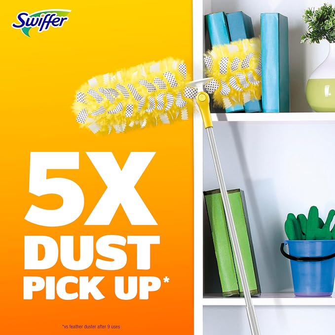 Swiffer Duster Kit with 6 ft Super Extendable Handle, Heavy Duty Starter Kit with 8 Refills, Lemon Scent