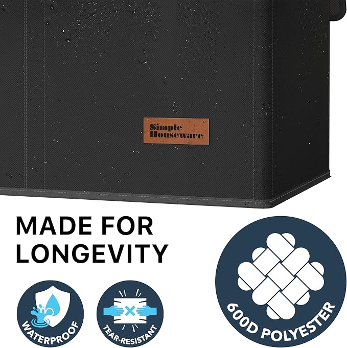 Simple Houseware Double Laundry Hamper with Lid & Removable Bags, Black | Heavy Duty 600D Polyester, Water-Resistant Surface