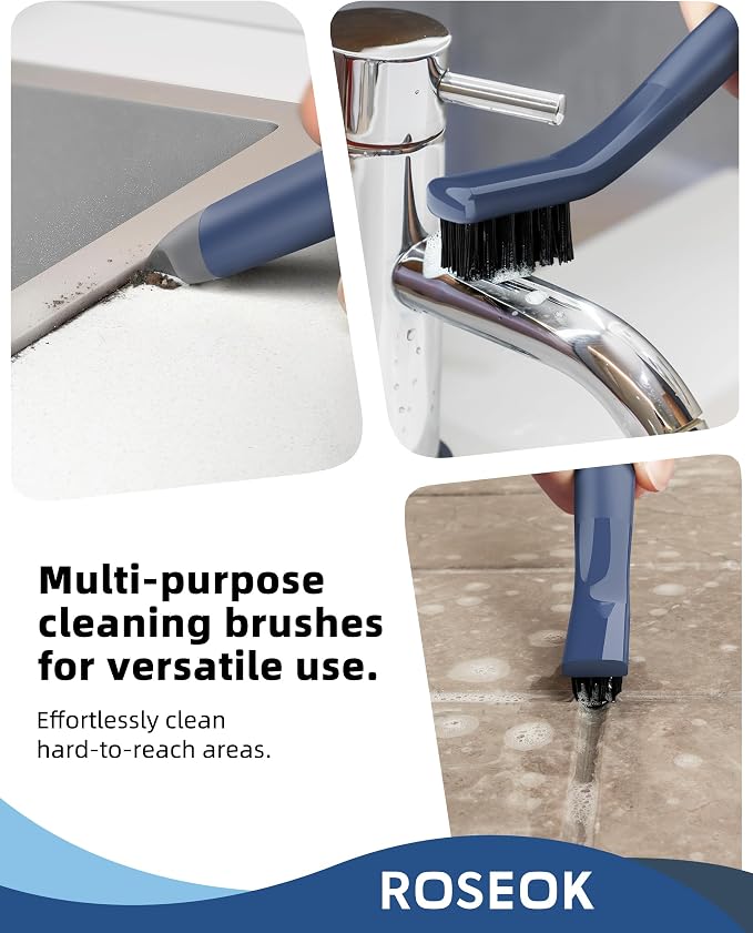 ROSEOK Grout Cleaner Brush Set, Detail Cleaning Brush Set, Crevice Scrub Brushes for Tile, Sink, Corners, Drains, Crevice Cleaning, Deep Clean Brush Set for Edge, Blue