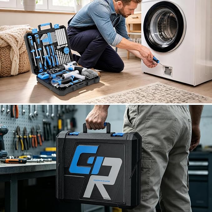 GRENPRO 188PC Blue Cordless Drill Tool Set for Wo&Men Tool Kit for Home Box | All-In-One Basic Household Tool Box, Glue Gun Accessories DIY, CR-V Steel, Sturdy Storage Case Auto Repair Kit For Men