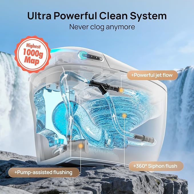 Smart Toilet with Bidet Built-in: Bidet Toilet with 4 Washing Modes Child Friendly, Toilet Bidet with Heated Seat, One Piece Toilet with Warm Water, Dryer, Remote, Foot Sensor, Auto Flush Lid&Seat