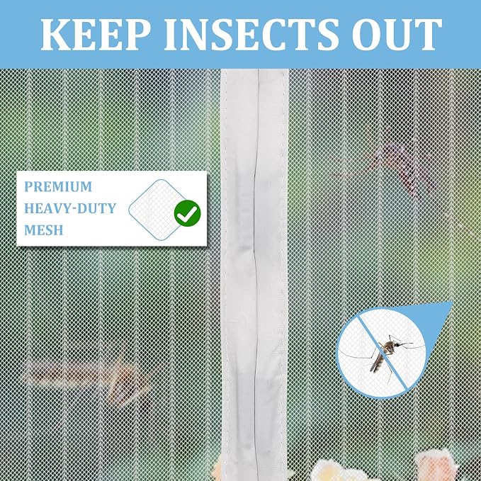 Magnetic Screen Door - Self Sealing, Heavy Duty, Hands Free Mesh Partition Keeps Bugs Out Let Breeze in- Pet and Kid Friendly - Keep Open Feature (White, Fit Door Size 38 x 82 Inch)