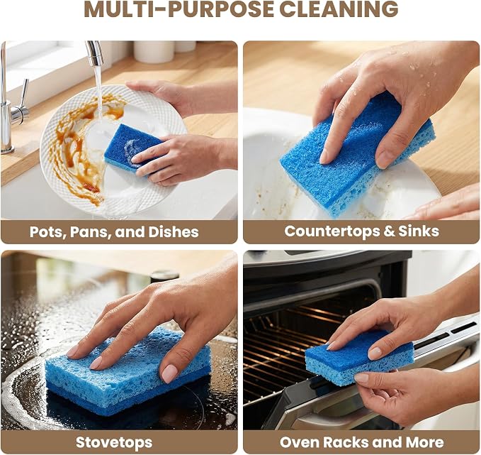 Metflavor Kitchen Sponges, 24 Count, Non-Scratch Scrub Sponge, Dual Sided Cleaning Sponges for Dishes, Kitchen, Bathroom