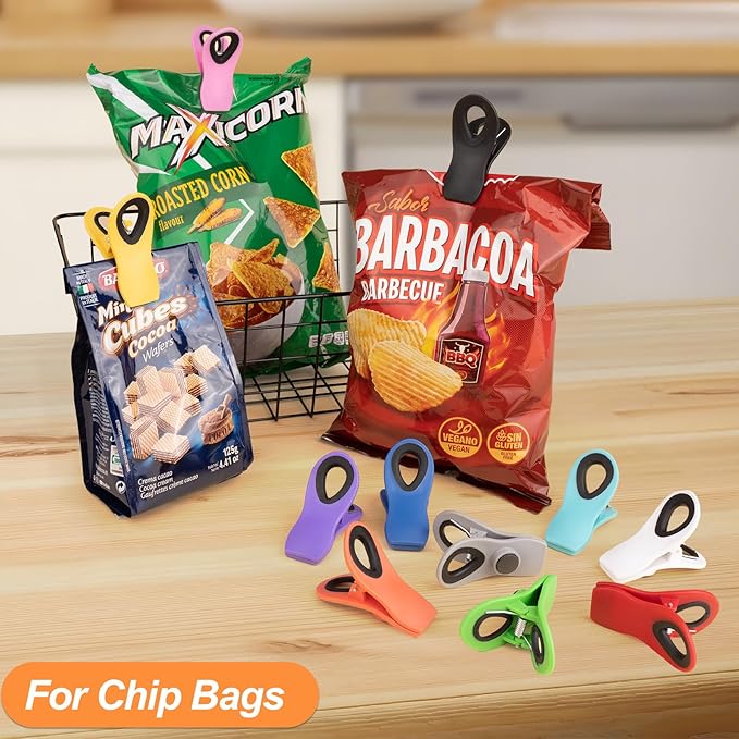 Jetmore 12 Pack Chip Clips Bag Clips, Office Paper Clamps, Magnetic Food Clip for Bread Bag, Refrigerator, Snack, Kitchen, Office, Packages, Colorful Plastic Clip Heavy Duty