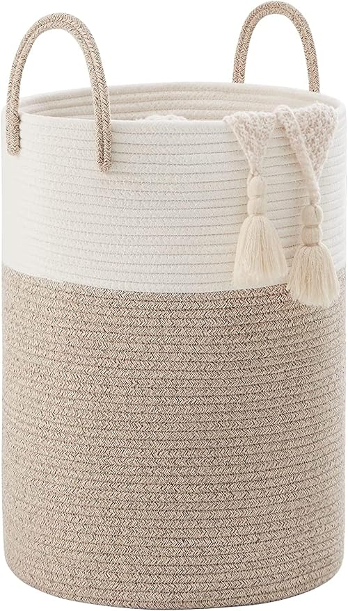 YOUDENOVA Cotton Rope Laundry Hamper Basket, 72L Blanket Basket for Bedroom | Large Woven Laundry Hamper with Sturdy Handles, Collapsible Home Decor Laundry Basket for Laundry, Clothes, Toys in Bedroom