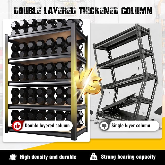 71"H x 35"W Heavy Duty Garage Shelving, 5-Tier Adjustable Metal Storage Shelves, Utility Steel Storage Rack for Garage, Warehouse, Pantry, Basement, Industrial & Workshop Organization,15.7"D