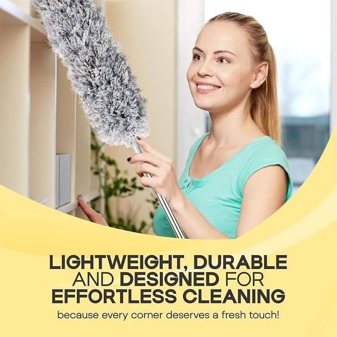 Microfiber Feather Duster with Extension Pole 100 Inches, (8 PCS), Cleaning Brush, Dusters for Cleaning High Ceilings, Cobwebs, Blinds, Cars, Reusable, Washable, Extendable, Ceiling Fan Cleaner Duster