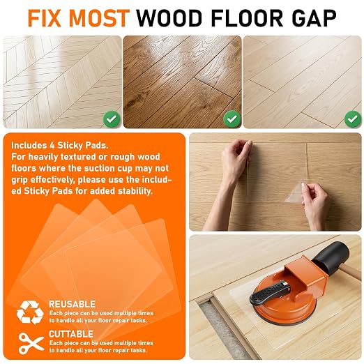 Floor Gap Fixer Tool with 5pcs Sticky Pads, Heavy Duty Laminate Flooring Repair Tool with Enhanced Vacuum Suction Cup, Professional Plank Puller for Smooth Surface Wood Tile Hardwood Floor Gaps