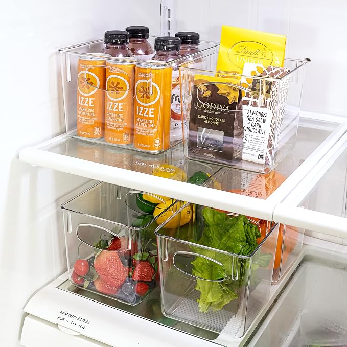 Sorbus Small Clear Plastic Storage Bins for Shelves, Clothes, with Handle - Clear Storage Bins, Drawer, Shelf, Closet, Pantry, Fridge, Freezer Organizer Bins, Closet Organizers and Storage (4 pack)