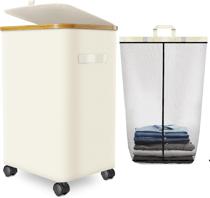 Laundry Hamper with Wheels, 75L Rolling Laundry Basket with Lid | Clothes Hampers for Laundry with Inner Bag, Dirty Clothes Hamper for Bedroom, Dorm, Bathroom, Laundry Room