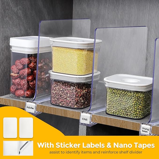 Clear Acrylic Shelf Dividers for Closets Organizer & Storage,12 Pack | Adjustable Vertical Wood Shelf Closet Separators, Keep Clean, for Clothes,Book,Bags, in Bedroom and Kitchen