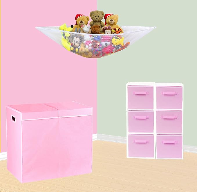 Simple Houseware Double Laundry Hamper with Lid & Removable Bags, Pink