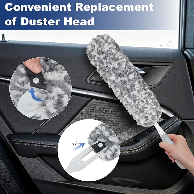 18" Car Duster Multi-Purpose Microfiber Duster with Detachable & Washable Head, for Car Interiors, Electronic Products, Furniture, Windows, and Delicate Surfaces