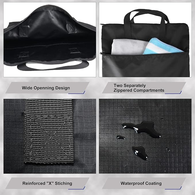 BeeGreen Black Travel Laundry Bag with Strap & Zipper Pockets Hanging Laundry Hamper Heavy Duty Collapsible for Dirty Clothes College Dorm Gym Beach Pool Swimsuit