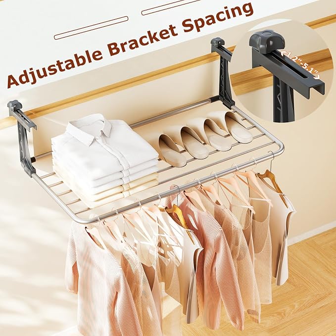 Giantex Portable Clothes Drying Rack, 31" Aluminum Hanging Laundry Rack with Adjustable and Foldable Brackets, Radiator Airer, Indoor Outdoor Towel Rack for Balcony Railings, Windowsill