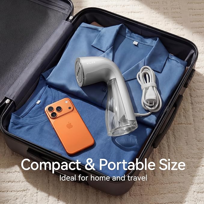 HiLIFE Steamer for Clothes, Portable Handheld Design, 240ml Big Capacity, 700W, Strong Penetrating Steam, Removes Wrinkle, for Home, Office and Travel(ONLY FOR 120V) (Grey)