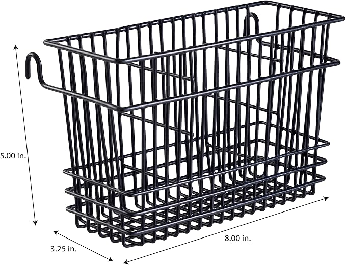 Kitchen Details Cutlery Basket | Hanging | Attach to Standard Dish Drying Rack | Utensil Caddy | Vinyl Coated | 3 Compartment | Black
