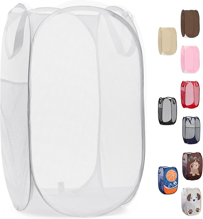 Handy Laundry Pop Up Laundry Hamper 71L Sturdy Collapsible Mesh (White) | Breathable Foldable Laundry Basket with Reinforced Handles, Side Pocket, Wide Opening for Dorm, Travel, Bedroom