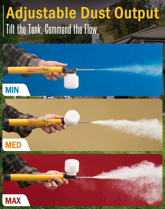 Diatomaceous Earth Cannon Pump Large Capacity Powder Duster with 4FT Reach | High-Efficiency Dusting•No More Sore Hand•Adjustable Powder Output•Dual-Tank Flexibility•Clog Free•Powder Applicator