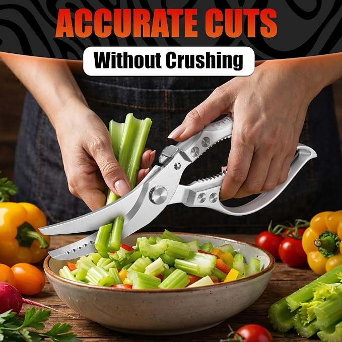 Premium Stainless Steel Poultry Shears – Heavy Duty Kitchen Shears for Food, Hardened Blades, One-Hand Safety Lock, Spring Mechanism, Dishwasher Safe – Chicken, Meat Cutting, Turkey, Fish & Vegetables