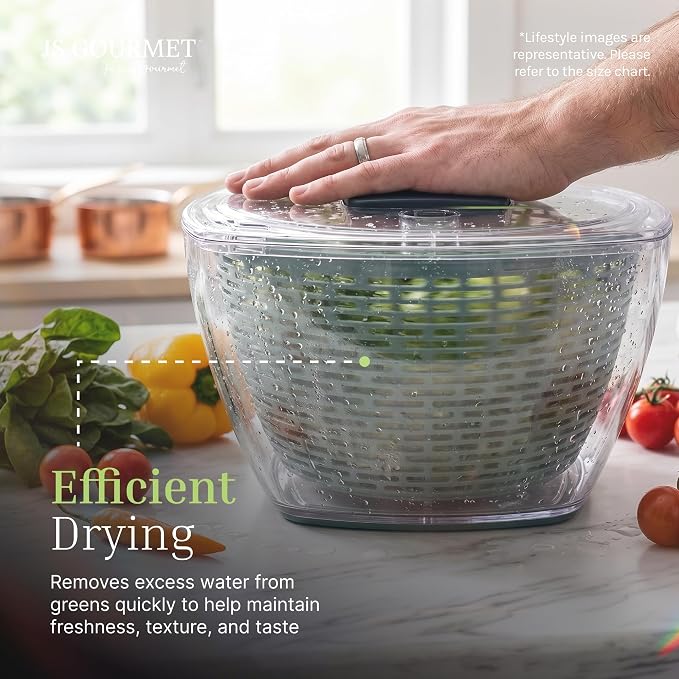 JS Gourmet Salad Spinner – 5.68L (24 Cup), BPA-Free Manual Vegetable Spinner with Strainer Basket, Durable Kitchen Gadget, Easy Spin Dryer Bowl for Lettuce, Fruits & Greens