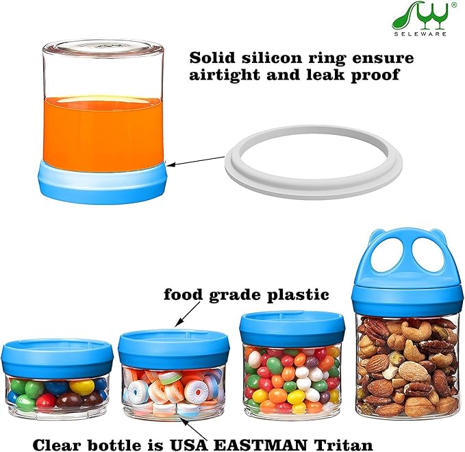 SELEWARE Blue Stackable Snack Containers for Kids Toddlers Adults, 31oz | Portable Food Storage Containers for Snacks Formula Powder Drinks and Travel, Twist Lock System Airtight Leak-proof BPA Free