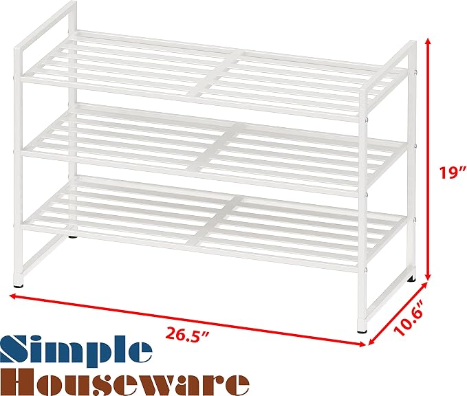 Simple Houseware 3-Tier Stackable Metal Panel Shoe Rack, White | 9 Pairs of Shoes Storage Organizer for Closet, Entryway, Garage & Corridor