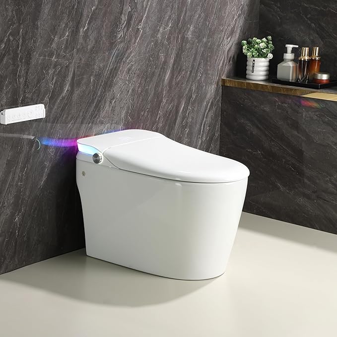 Smart Toilet with Bidet Built in, Tankless Bidet Toilet with Aromatherapy & Colorful Night Light, One Piece Toilets for Bathroom, Heated Seat, Soft Close, Dryer, Foot Sensor, Auto Lid&Seat
