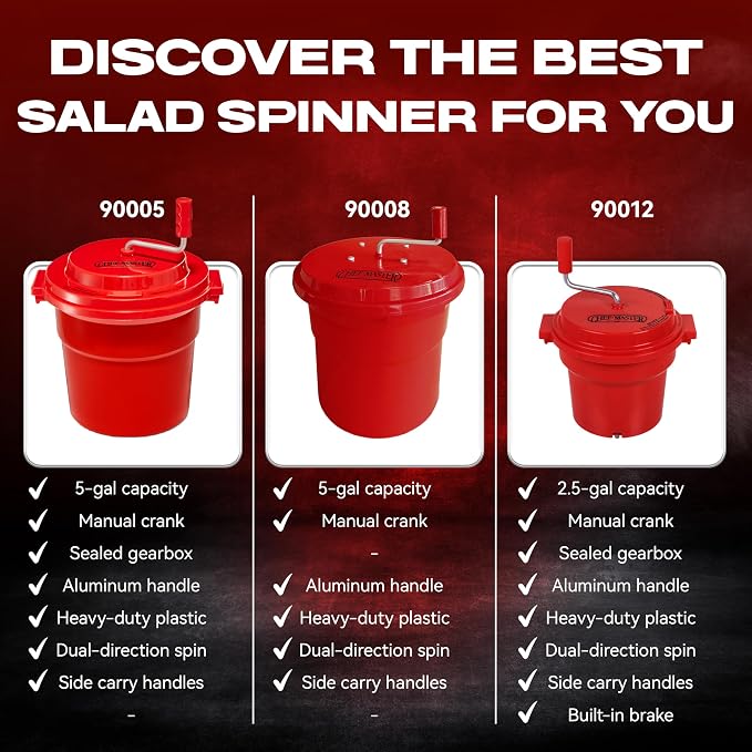 5 Gallon Chef Master Salad Spinner Dryer – Large Capacity, Economy Lettuce Spinner and Fruit Washer Bowl with Strainer - Sealed Gearbox - Fits 5-6 Heads of Lettuce - Durable Spinner Mechanism - 90008