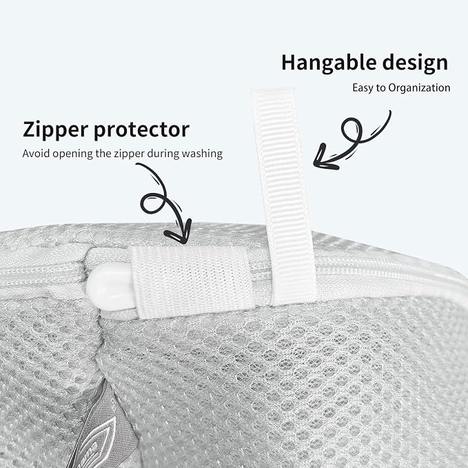 Shoe Washing Machine Bag, Laundry Bag for Sneaker, Grey, 8x15, 2Pcs | Shoe Washing Bag for Footwear, Trainers, Tennis, Slippers, Building Blocks, Sandwish Mesh, Travel, Divided, Prevent Tangling