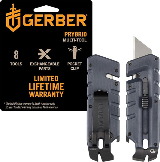 Gerber Prybrid Pocket Knife Multitool 8-in-1 Box Cutter, Bottle Opener,Blue