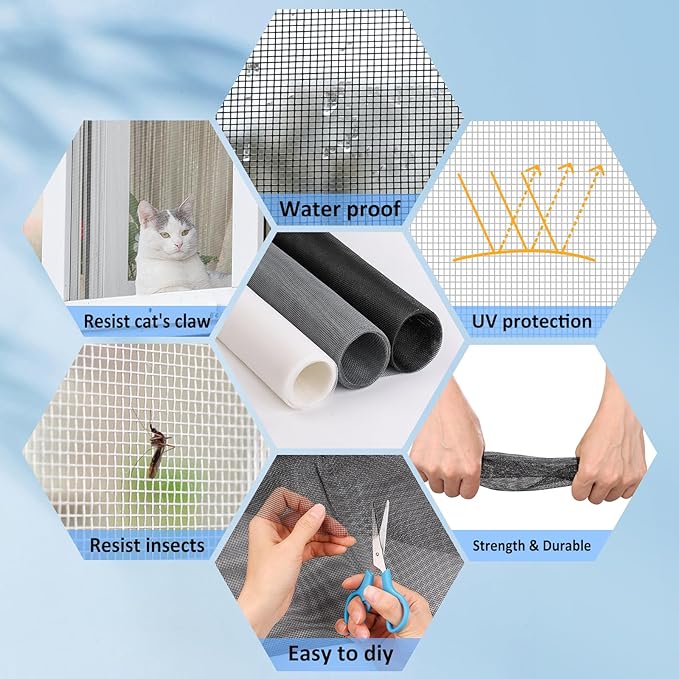 40"x118" Window Screen Mesh, Fiberglass Window Screen, Screen Door Mesh, Windows Screens and Screen Door Replacement, Patio Screen Mesh- Black
