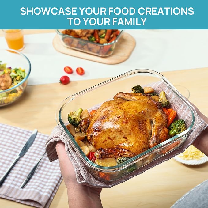 Vtopmart 1Pack 2260ml/76.4oz Extra Large Glass Storage Container with Lid | Meal Prep Food Container Set, Snap Airtight Lids for Baking, Microwave, Oven, Leak Proof, for Freezer, Dishwasher, BPA Free