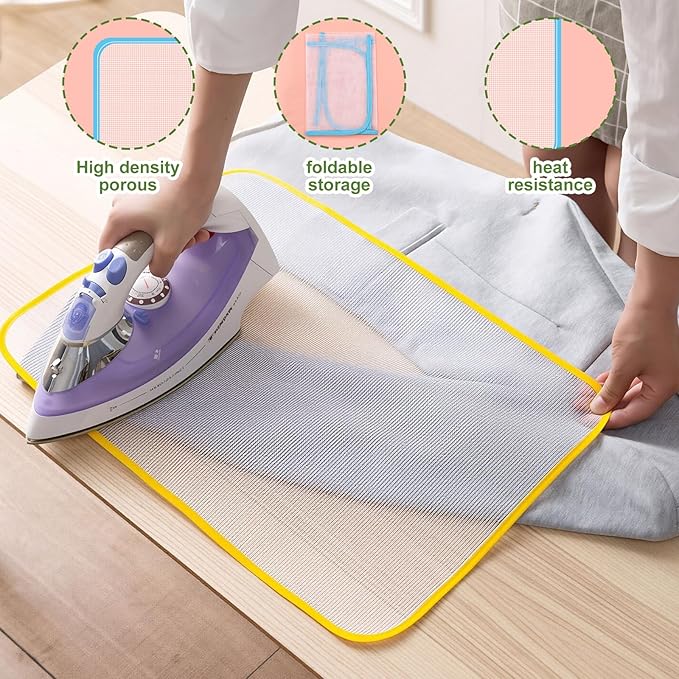 3 Pcs Pressing Cloth for Ironing, Heat Resistant Mesh Protector, Protective Ironing Scorch Mesh to Protect Clothes While Ironing and Sewing (Pink Blue Yellow)