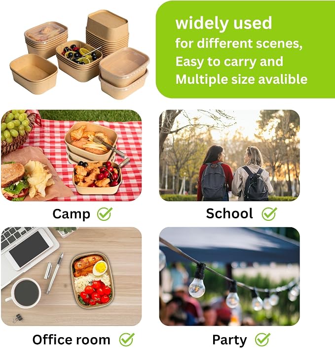 17oz Disposable Food Meal Prep Container with Lids, 50 Sets Paper Acai Bowls Compostable for Soup Noodles Microwave Safe, Leak-Proof Salad Bowl for Lunch Party Home School Take Out