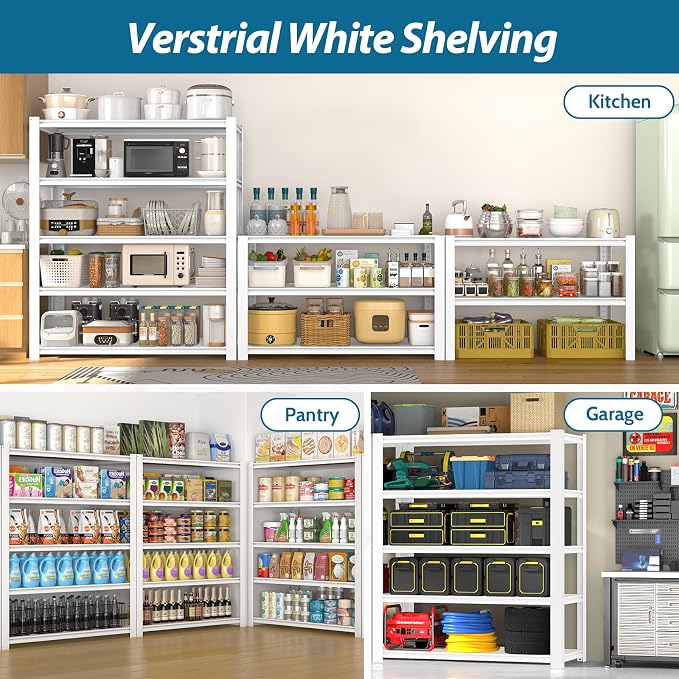 PrimeZone 3 Packs 36" W x 16" D x 72" H Closet Storage Shelves - 5 Tier White Metal Connector Shelving, Adjustable Heavy Duty Garage Shelves, Utility Rack Organizer Shelf for Kitchen Pantry Garage