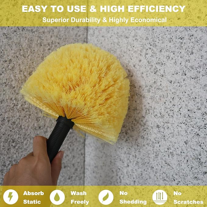 Twist-On Cobweb Duster Head Brush - Efficient Indoor & Outdoor Spider Web Cleaning Solution - Fits Standard Acme Threaded Poles - Duster Brush Head Only - Yellow (4)
