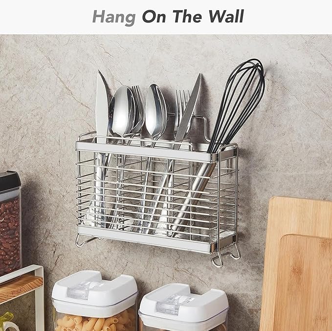 KESOL Stainless Steel Utensil Holder, Utensil Drying Rack with 3 Divided Compartments, Rust-Resistant Utensil Drying Basket, Silverware Drying Basket, Utensil Drainer for Dish Rack