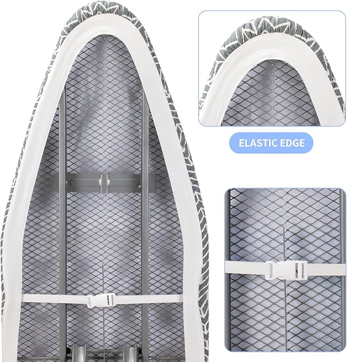 BNDX 15"x54" Ironing Board Cover for Renters – Grey Rye with Thick Padding, 2" Elastic Edge & Dual Buckles, Stain & Scorch Resistant, Easy Installation