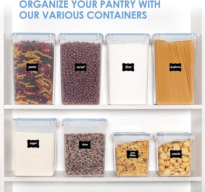 Vtopmart Extra Large Tall Airtight Food Storage Containers, 4 PCS, Blue | 5.9qt / 6.5L, Plastic PBA Free, For Spaghetti, Flour and Baking Supplies, Include 24 Labels