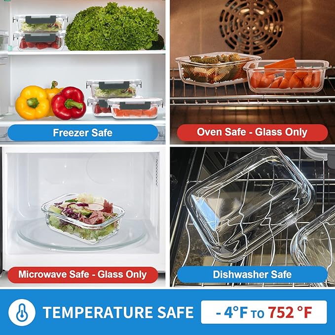 GULFLIN Small Glass Food Storage Containers 12 Pack-12oz Glass Containers with Lids for Meal Prep, Food Storage, Freezer to Microwave Safe, Air-Tight, Leak-Proof, Pink Set | Portion Control Glass Food Containers with Lids, Meal Prep, Freezer to Microwa...