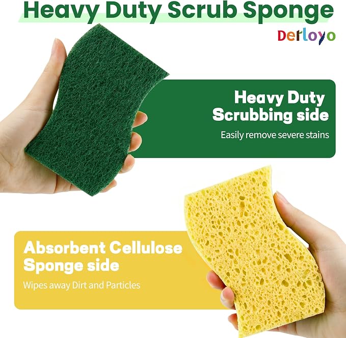 12 Count Heavy Duty Scrub Sponges,Dual Sided Kitchen Sponges for Non-Coated Cookware and Outdoor Grills, Flexible, Durable, and Strong, Long Lasting Cleaning Sponges for Cleaning Kitchen Dishes