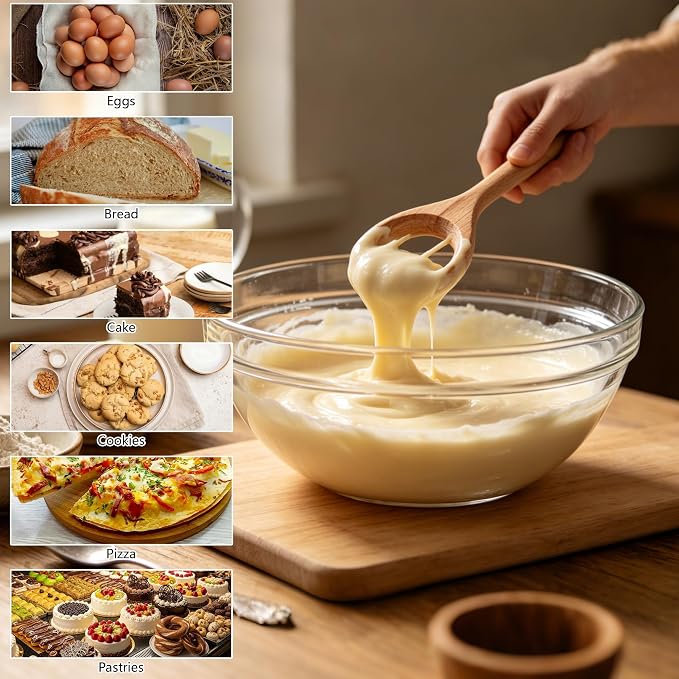 12 Inch Wooden Danish Dough Whisk, Beech Wood Mixing Stirring Tool for Sourdough, Pizza, Cookie & Pancake Baking