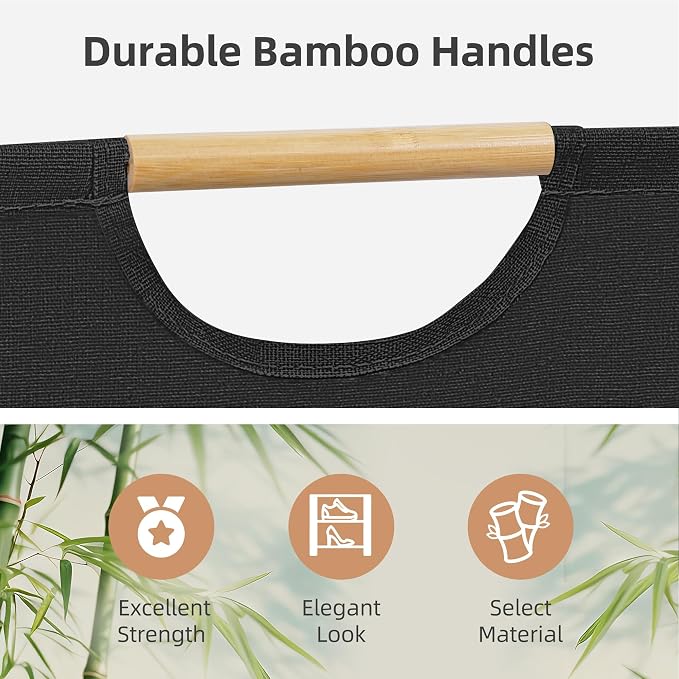 STORAGE MANIAC 2-Pack Large Laundry Hamper, 100L (26.4 Gal) Collapsible Laundry Basket with Bamboo Handles, Freestanding Waterproof Clothes Hamper for Bedroom, Dorm, Towels, Black+White