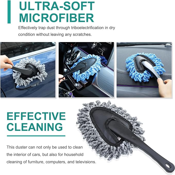 2 Pack Super Soft Microfiber Duster Brush, Dusting Tool, Cleaning Brush, Car Dash Cleaner, Cleaning Tools for Car Cleaning, Home Kitchen, Computer