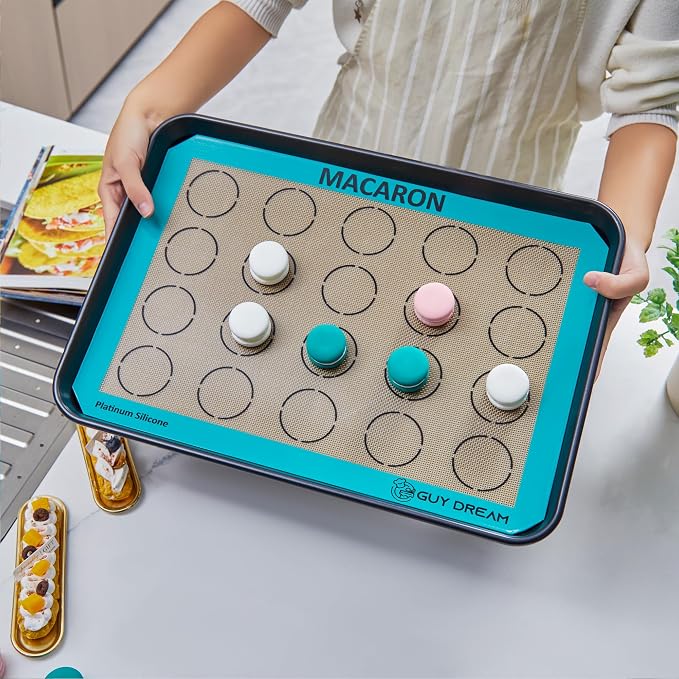GUYDREMAT 2PCs Half Sheet Silicone Baking Mat Kit - Non Stick Food Grade Macaron Baking Mat - Reusable Easy Cleaning Oven Mat - 16 1/2' x 11 5/8'