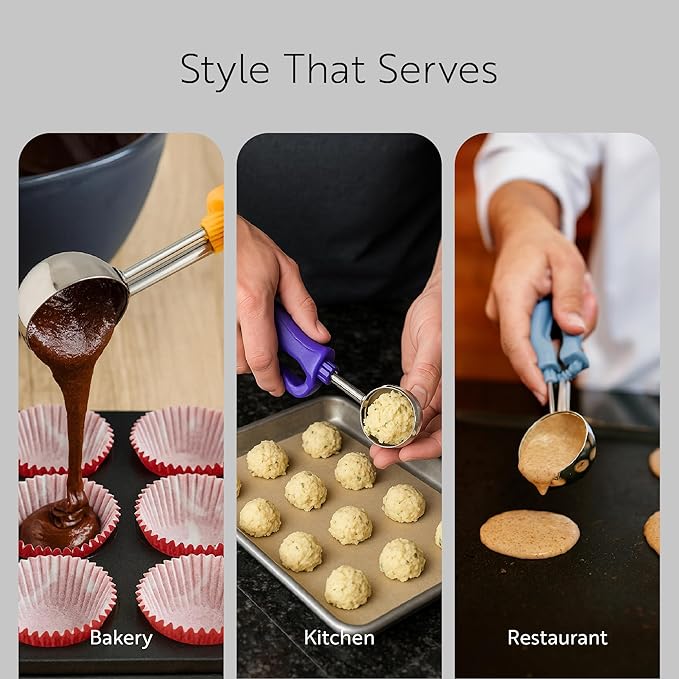 Restaurantware Portion Control Scoop 1 Stainless Steel 0.86 Ounce Ambidextrous Handle Serving Scoop, Purple Color-Coded Commercial Kitchen Baking Tool For Cookie Dough Or Mashed Potatoes