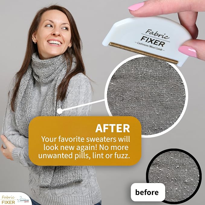 Cashmere & Multi-Fabric Sweater Comb & Pill Remover for Depilling Sweater Fuzz (Set of 2 Sweater Defuzzer Combs) - Wool Pilling Remover for Delicate Clothing, Fabrics, Furniture