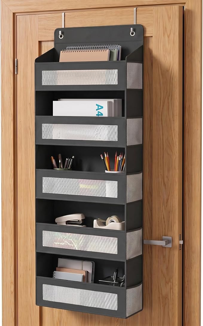 5 tier over the door organizer，behind door organizer，no drill door hanging storage for Bedroom Dorm Wardrobe Home Travel (Modern Minimalist Black)