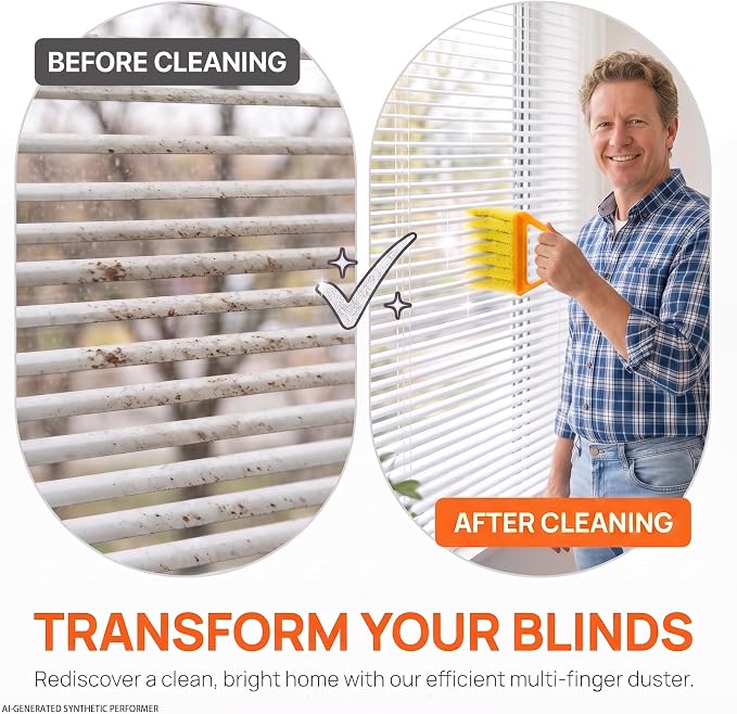 3-Pack Window Blind Cleaner Tool, 7-Finger Washable Microfiber Blind Duster for Multiple Slats, Mini Blind Cleaning Brush for Venetian Blinds, Air Vents and Fans, Orange